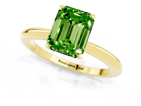 Yellow gold Emerald Cut Peridot Solitaire Ring with Six-Prong Setting and Classic Band_1
