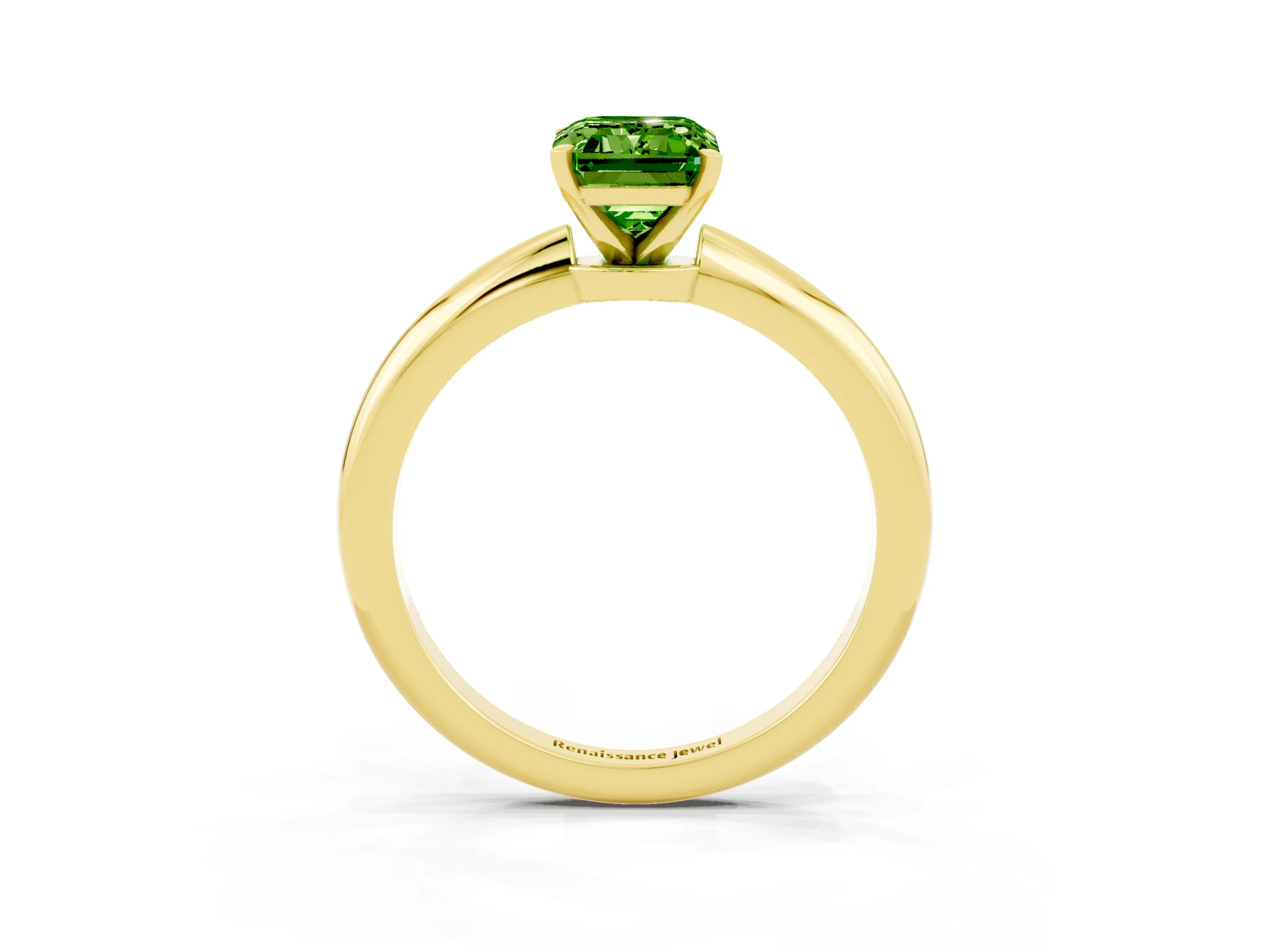 Yellow gold Emerald Cut Peridot Solitaire Ring with Six-Prong Setting and Classic Band_3