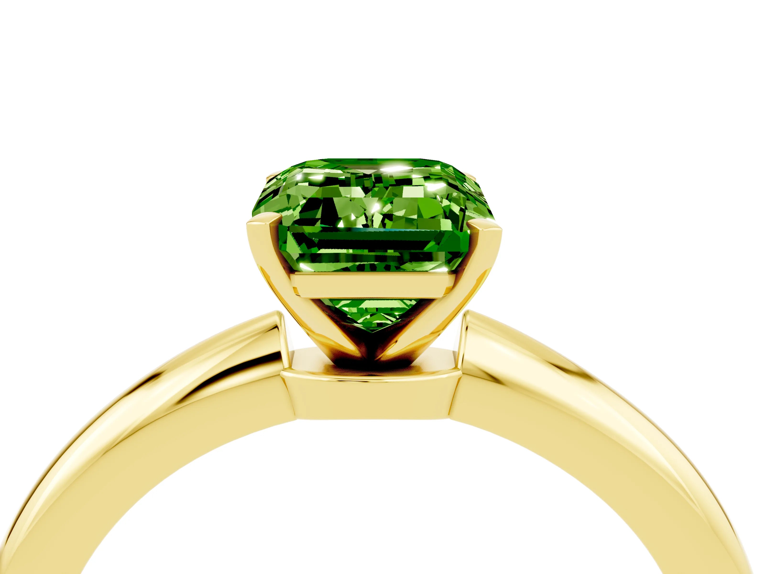 Yellow gold Emerald Cut Peridot Solitaire Ring with Six-Prong Setting and Classic Band_4