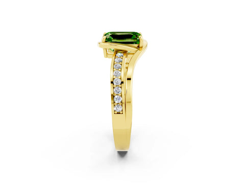 Yellow gold Emerald Cut Peridot Solitaire Ring with Split Shank and Prong Setting_2