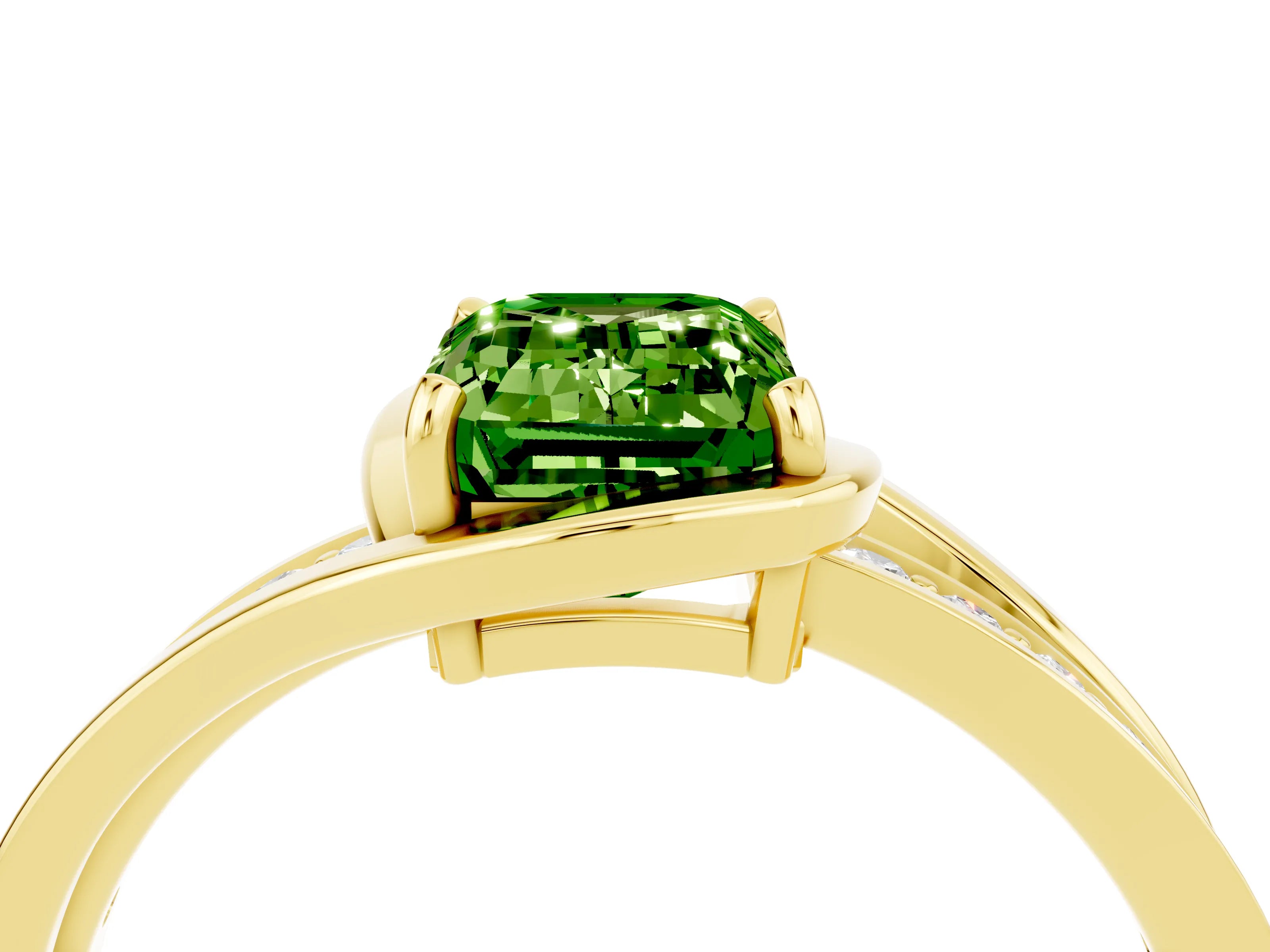 Yellow gold Emerald Cut Peridot Solitaire Ring with Split Shank and Prong Setting_4