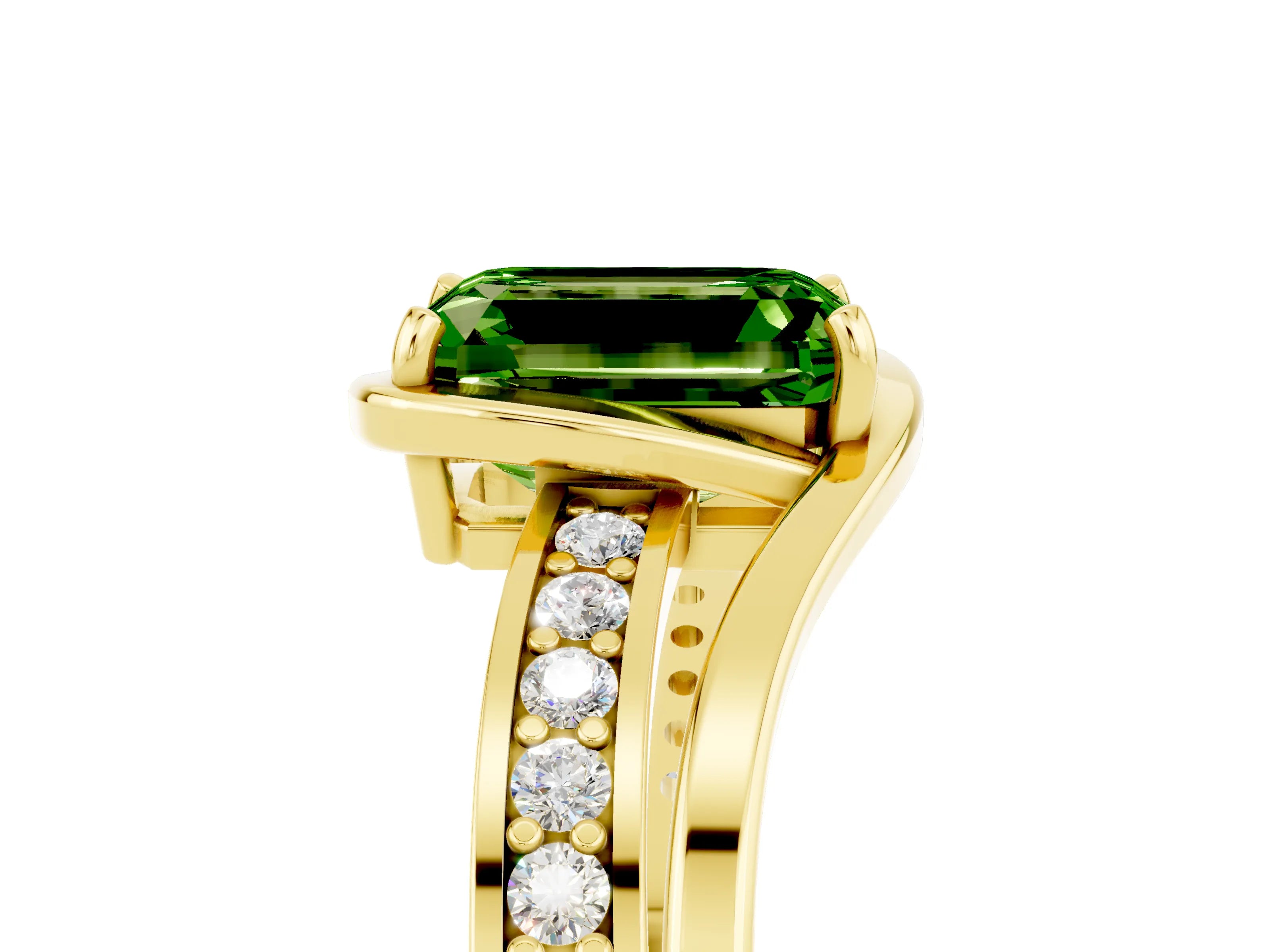 Yellow gold Emerald Cut Peridot Solitaire Ring with Split Shank and Prong Setting_5