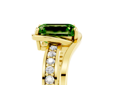 Yellow gold Emerald Cut Peridot Solitaire Ring with Split Shank and Prong Setting_5