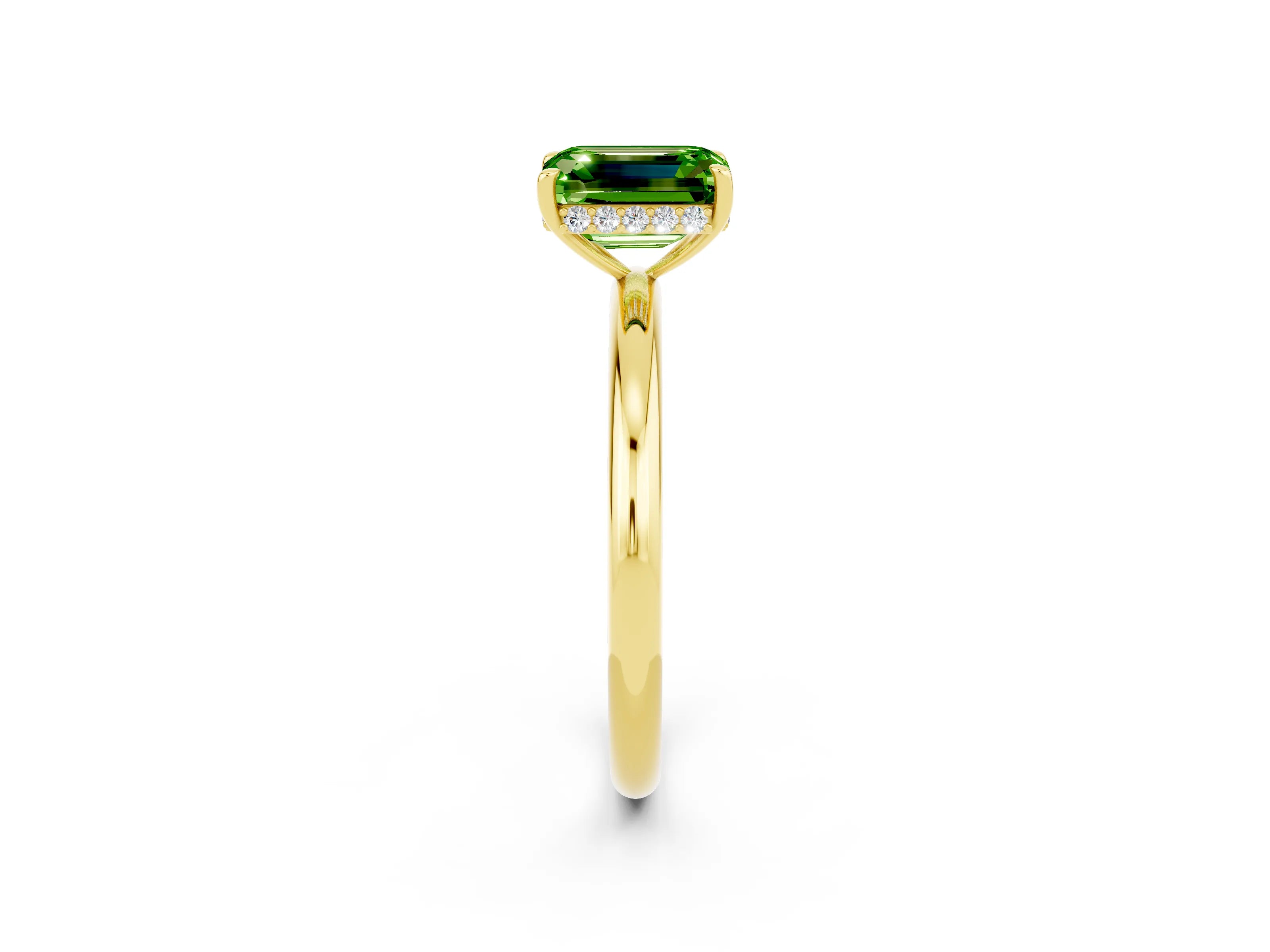 Yellow gold Emerald Cut Peridot Solitaire Ring with Thin Band and Four-Prong Setting_14
