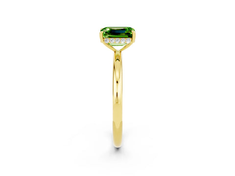 Yellow gold Emerald Cut Peridot Solitaire Ring with Thin Band and Four-Prong Setting_14