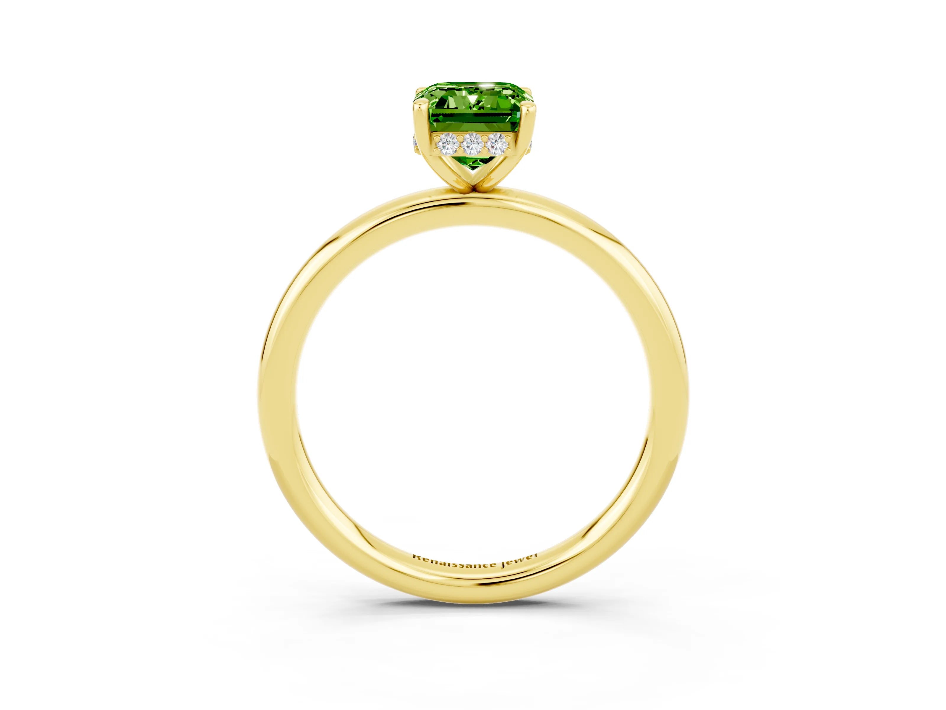 Yellow gold Emerald Cut Peridot Solitaire Ring with Thin Band and Four-Prong Setting_15