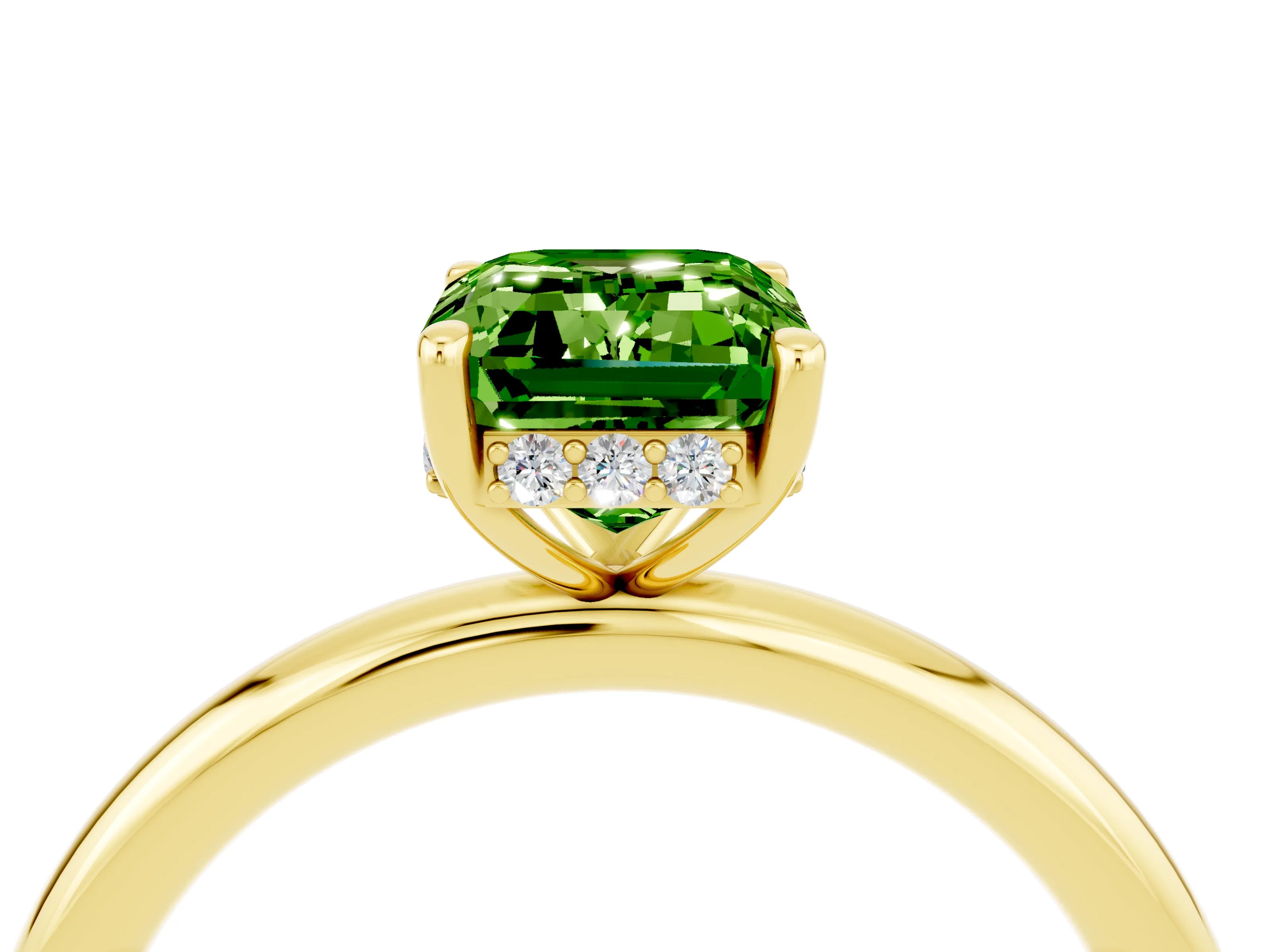 Yellow gold Emerald Cut Peridot Solitaire Ring with Thin Band and Four-Prong Setting_16