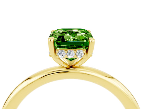 Yellow gold Emerald Cut Peridot Solitaire Ring with Thin Band and Four-Prong Setting_16