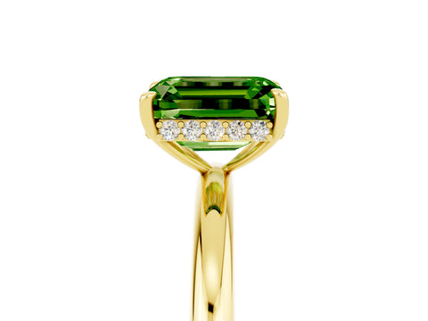 Yellow gold Emerald Cut Peridot Solitaire Ring with Thin Band and Four-Prong Setting_17