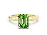 Yellow gold Emerald Cut Peridot Solitaire Ring with Thin Band and Prong Setting_12