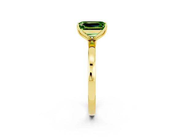 Yellow gold Emerald Cut Peridot Solitaire Ring with Thin Band and Prong Setting