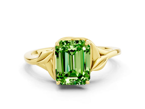 Yellow gold Emerald Cut Peridot Solitaire Ring with Twist Band and Four-Prong Setting_24