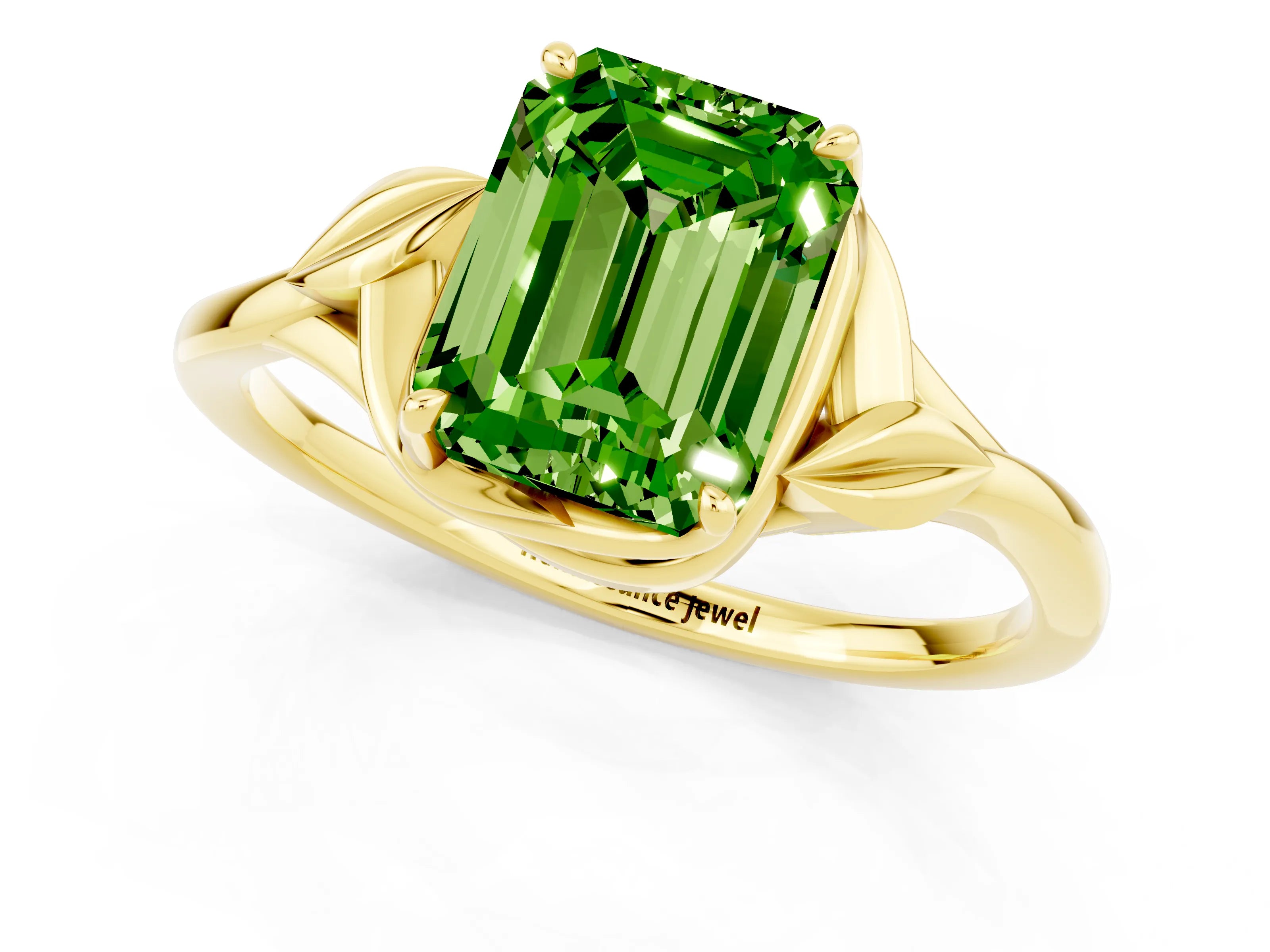 Yellow gold Emerald Cut Peridot Solitaire Ring with Twist Band and Four-Prong Setting_25