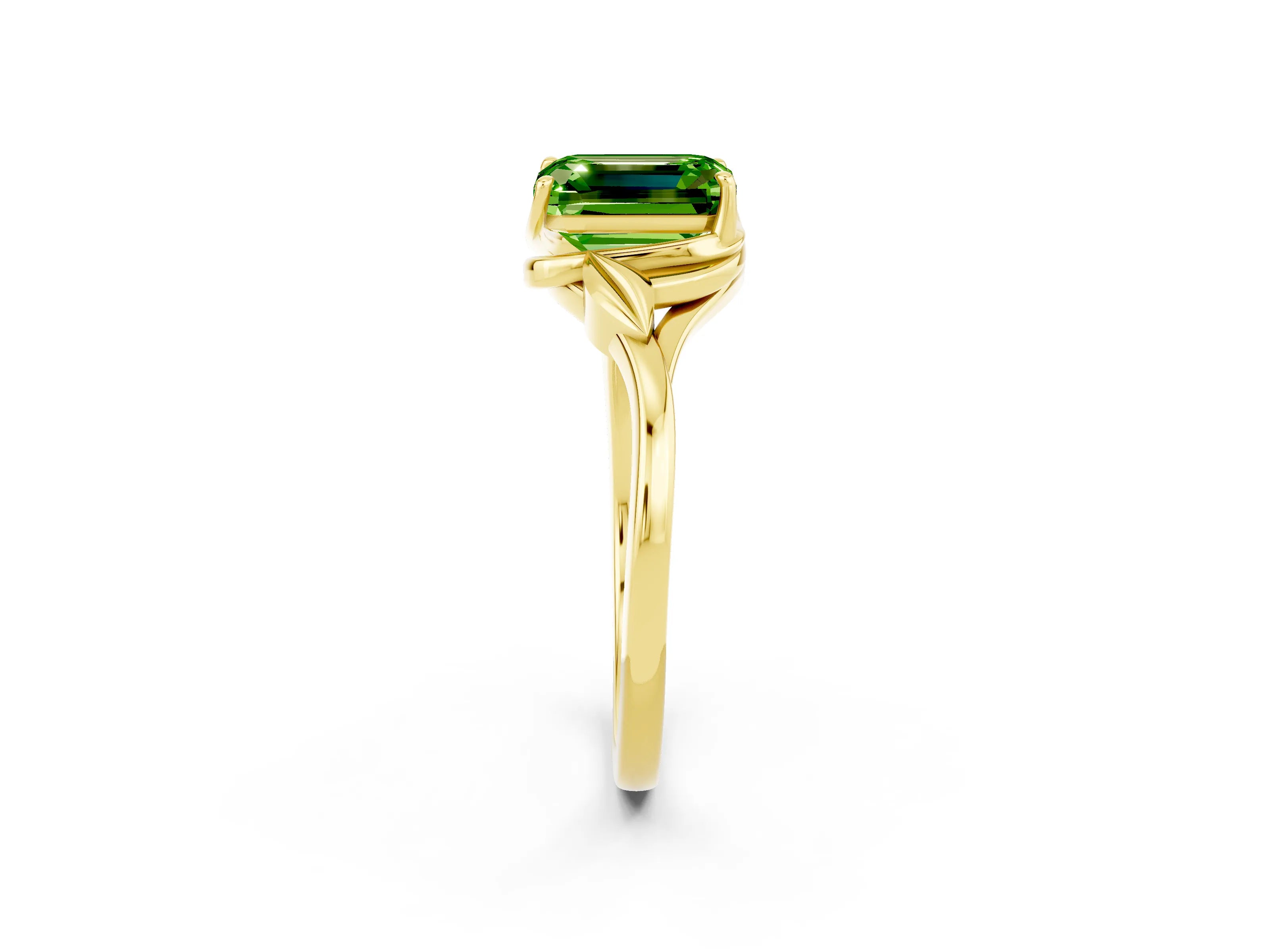 Yellow gold Emerald Cut Peridot Solitaire Ring with Twist Band and Four-Prong Setting_26
