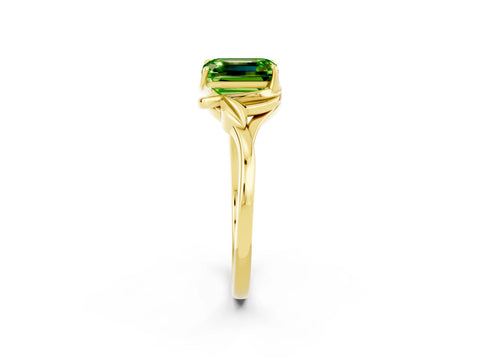 Yellow gold Emerald Cut Peridot Solitaire Ring with Twist Band and Four-Prong Setting_26
