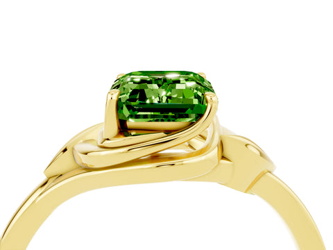 Yellow gold Emerald Cut Peridot Solitaire Ring with Twist Band and Four-Prong Setting_28