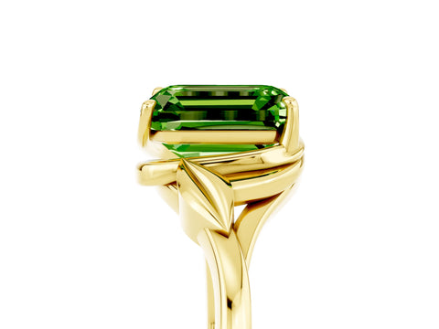 Yellow gold Emerald Cut Peridot Solitaire Ring with Twist Band and Four-Prong Setting_29
