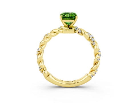 Yellow gold Emerald Cut Peridot Solitaire Ring with Twisted Band and Pavé Accents_3