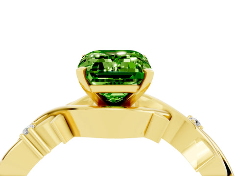 Yellow gold Emerald Cut Peridot Solitaire Ring with Twisted Band and Prong Setting_4