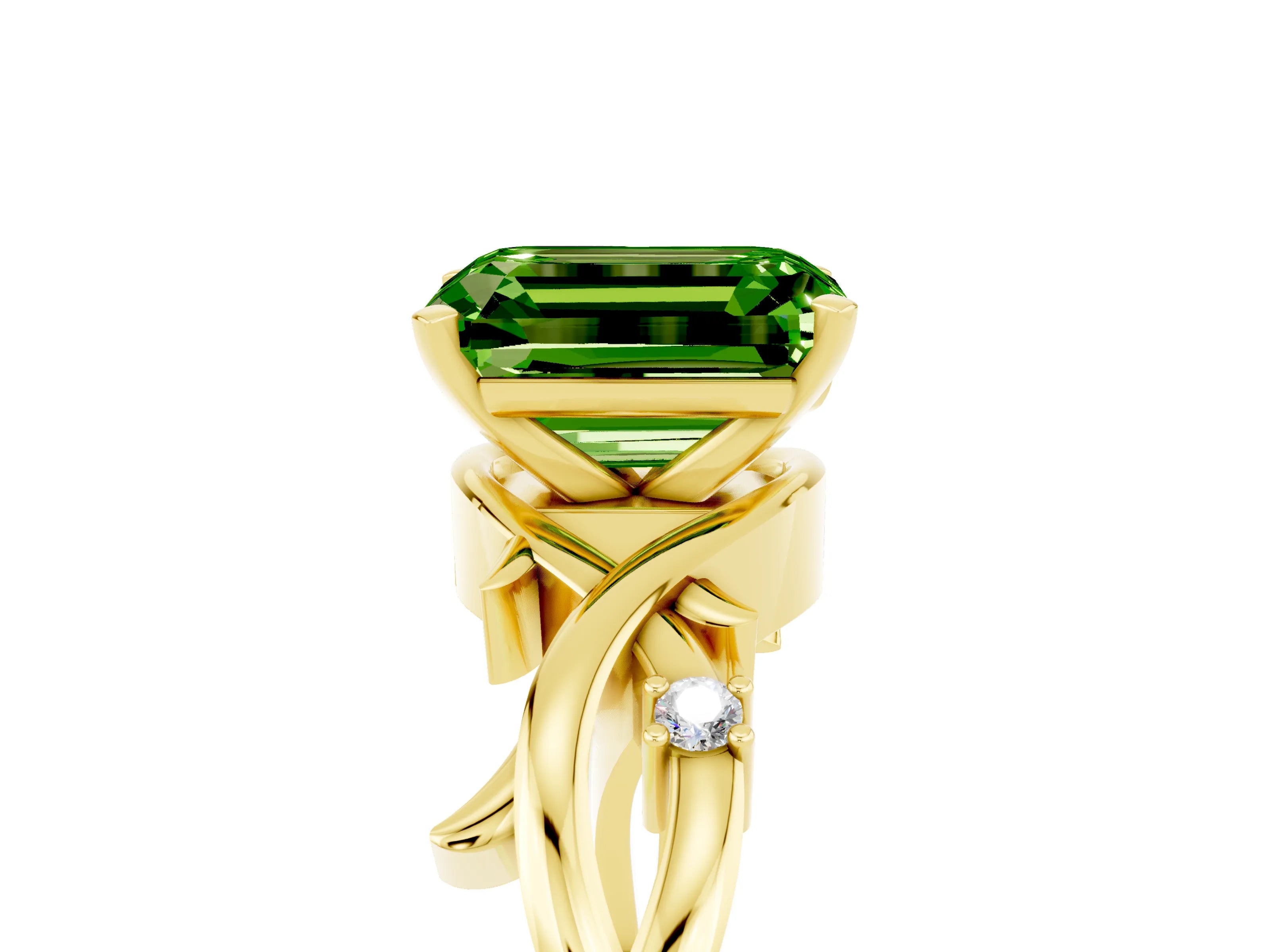 Yellow gold Emerald Cut Peridot Solitaire Ring with Twisted Band and Prong Setting_5