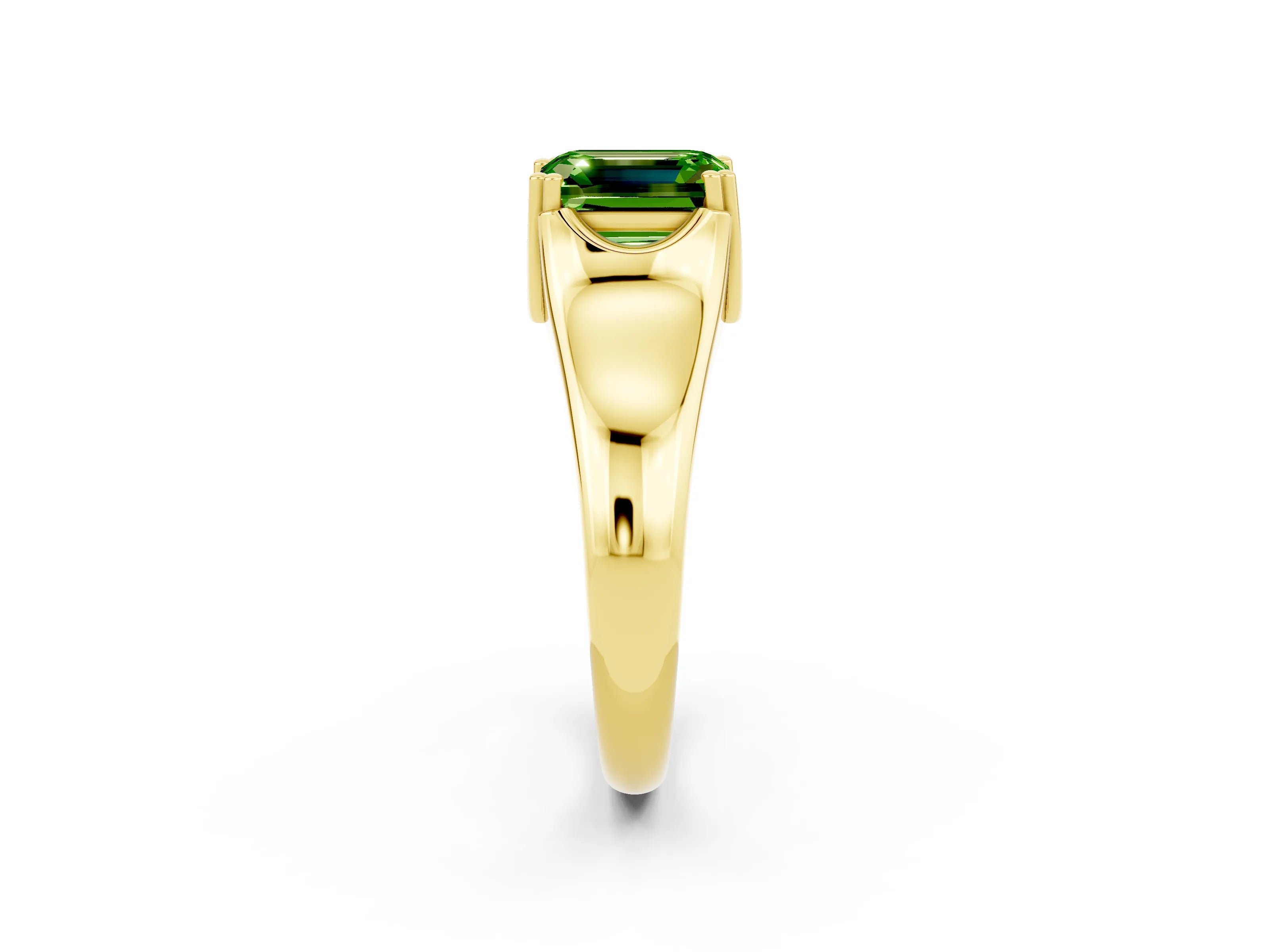 Yellow gold Emerald Cut Peridot Solitaire Ring with Wide Band and Prong Setting_2
