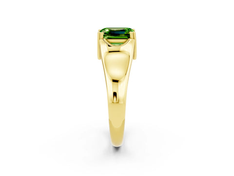 Yellow gold Emerald Cut Peridot Solitaire Ring with Wide Band and Prong Setting_2