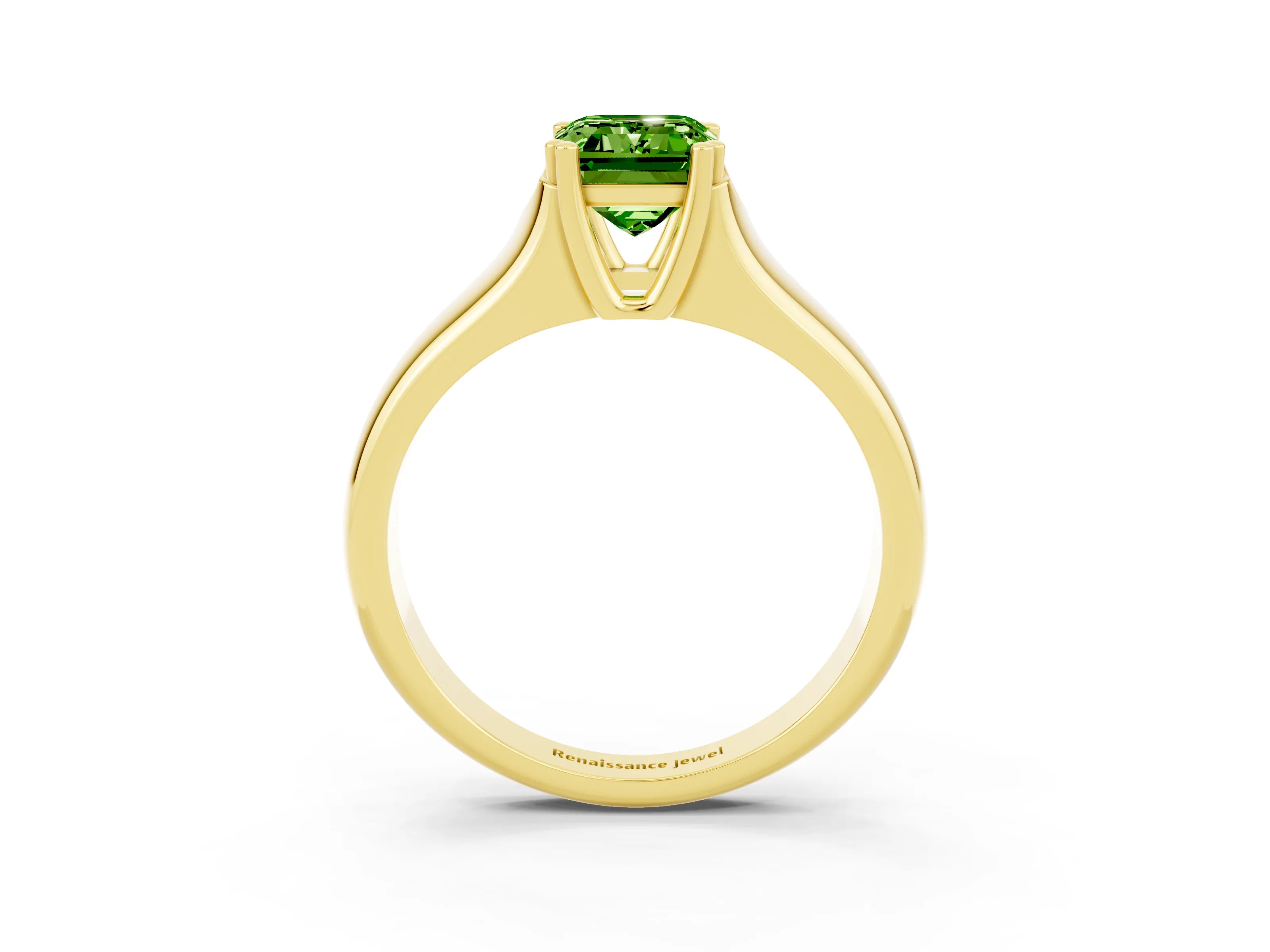 Yellow gold Emerald Cut Peridot Solitaire Ring with Wide Band and Prong Setting_3