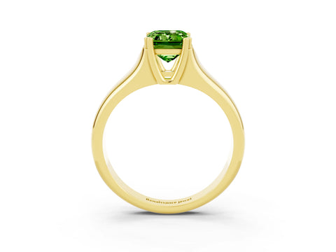 Yellow gold Emerald Cut Peridot Solitaire Ring with Wide Band and Prong Setting_3