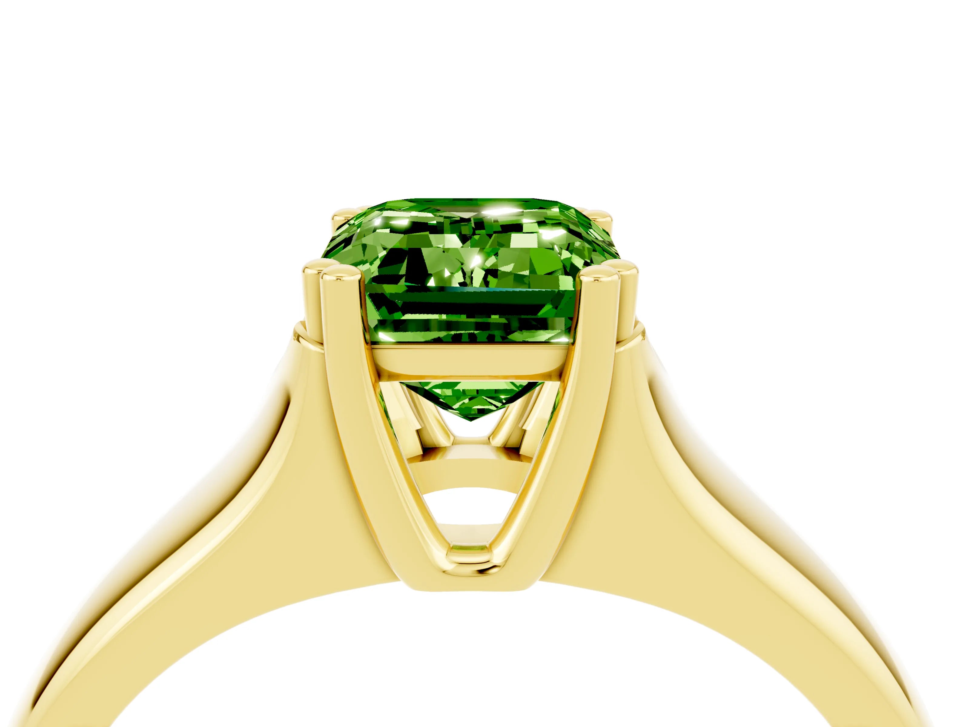 Yellow gold Emerald Cut Peridot Solitaire Ring with Wide Band and Prong Setting_4