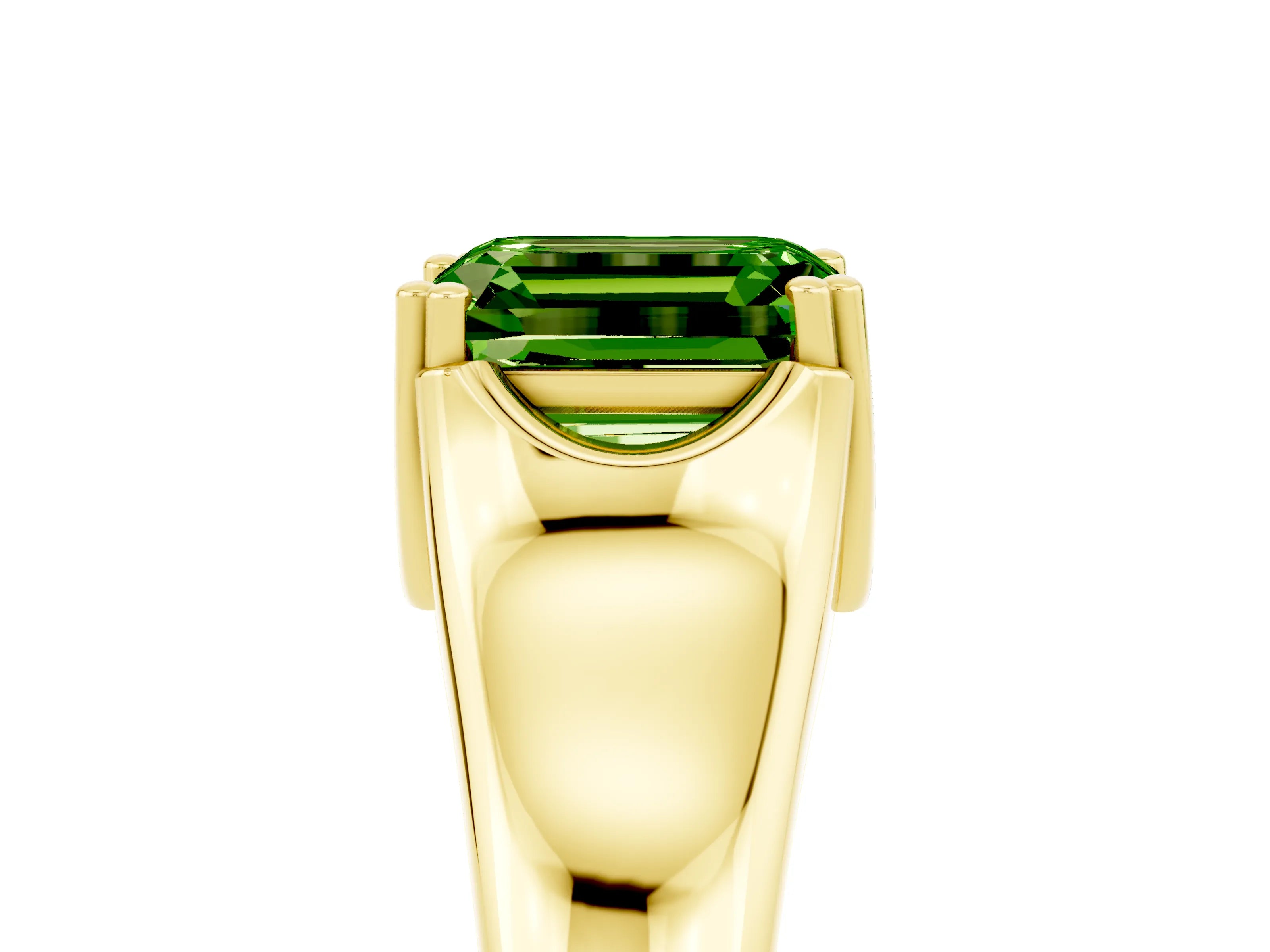 Yellow gold Emerald Cut Peridot Solitaire Ring with Wide Band and Prong Setting_5