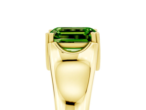 Yellow gold Emerald Cut Peridot Solitaire Ring with Wide Band and Prong Setting_5