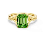 Yellow gold Emerald Cut Peridot Solitaire Twist Band Prong Setting Ring_36