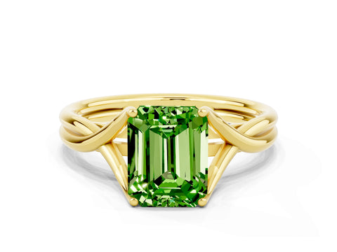 Yellow gold Emerald Cut Peridot Solitaire Twist Band Prong Setting Ring_36