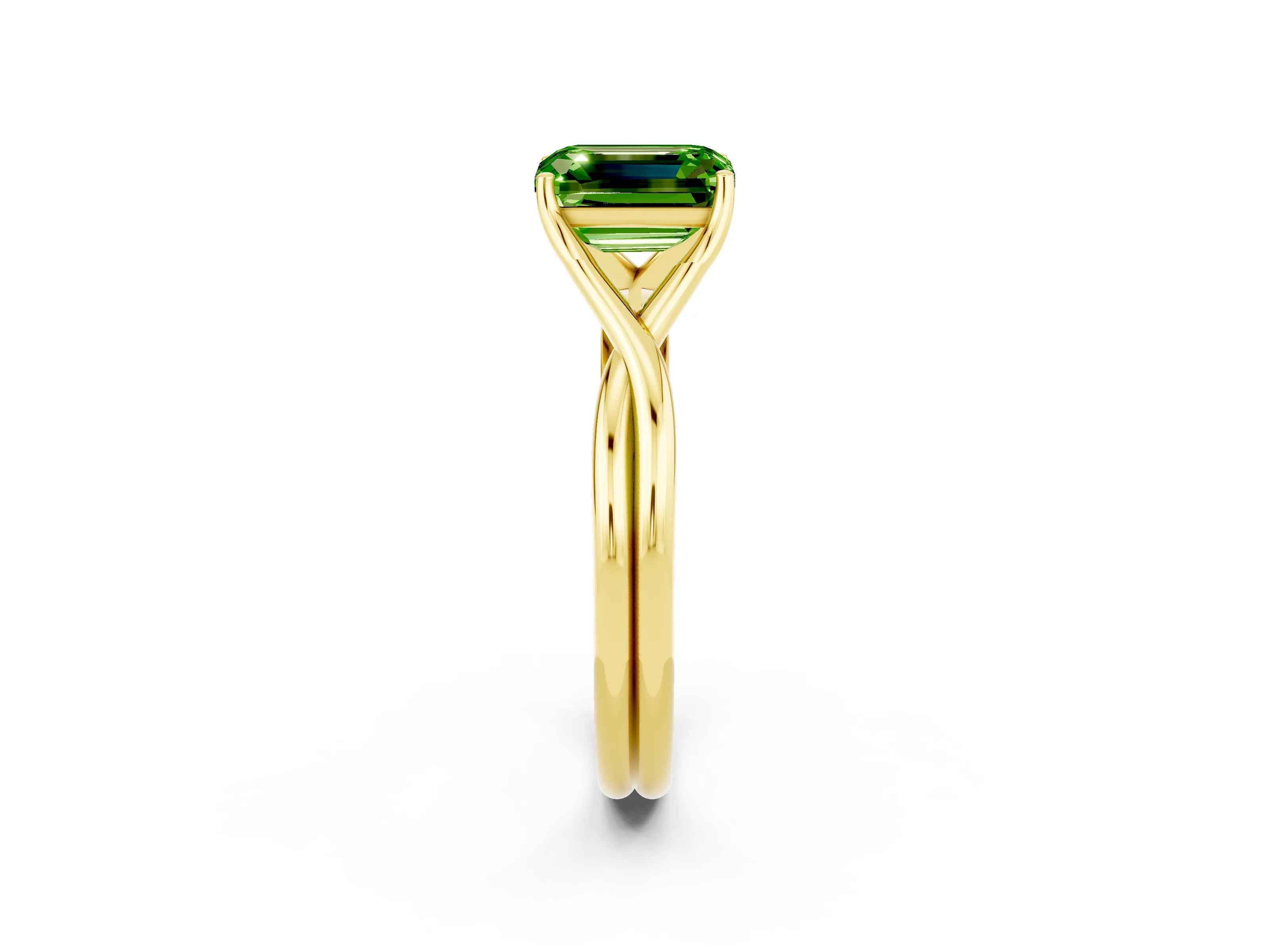 Yellow gold Emerald Cut Peridot Solitaire Twist Band Prong Setting Ring_38