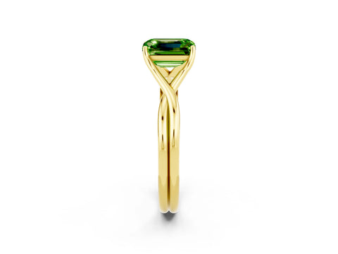 Yellow gold Emerald Cut Peridot Solitaire Twist Band Prong Setting Ring_38
