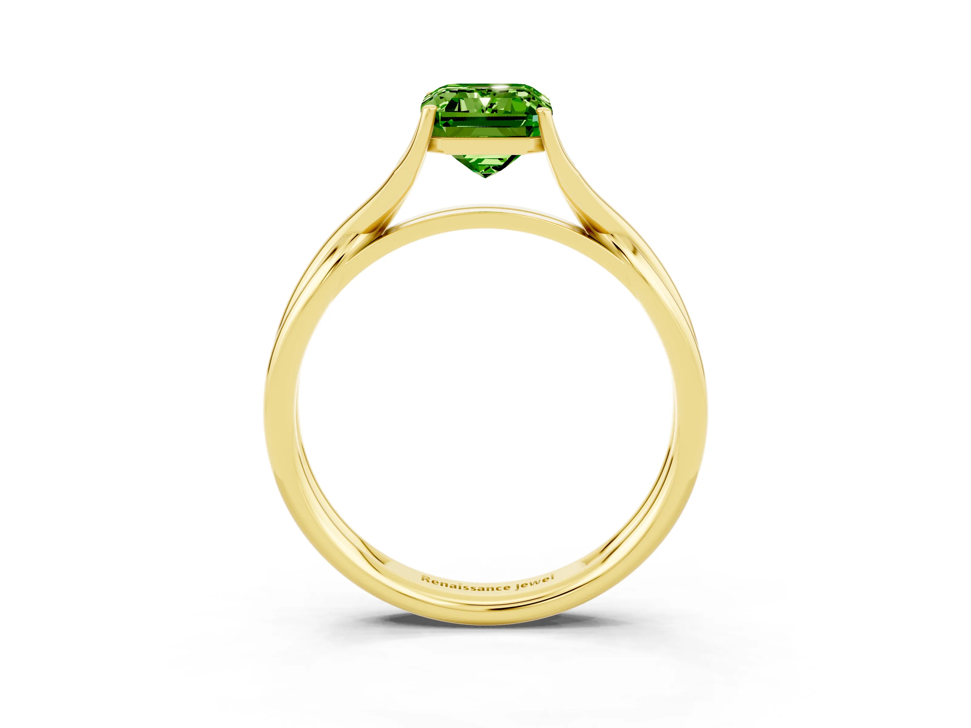 Yellow gold Emerald Cut Peridot Solitaire Twist Band Prong Setting Ring_39