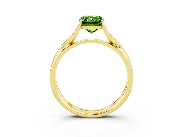 Yellow gold Emerald Cut Peridot Solitaire Twist Band Prong Setting Ring