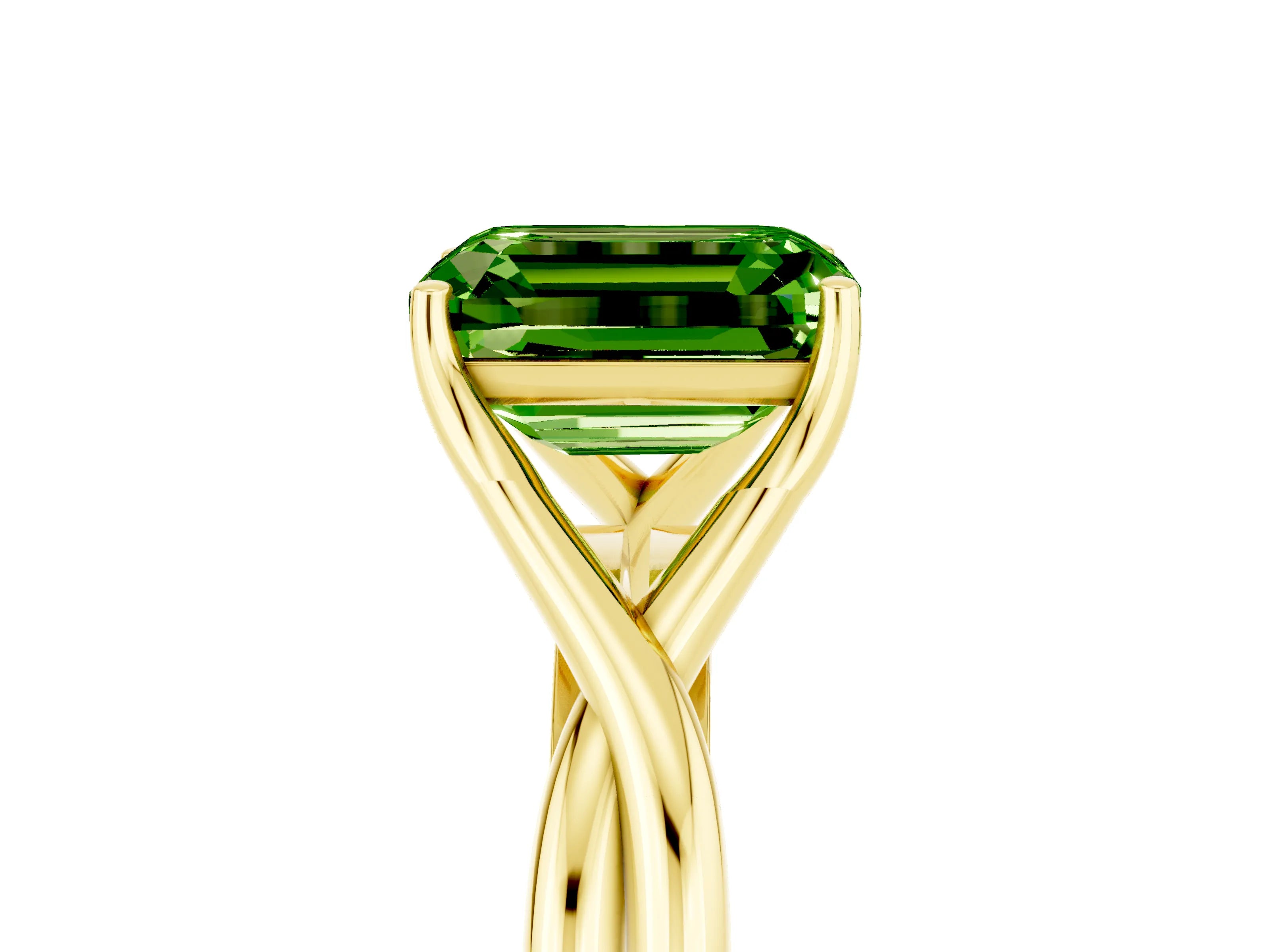 Yellow gold Emerald Cut Peridot Solitaire Twist Band Prong Setting Ring_41