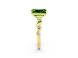 Yellow gold Emerald Cut Peridot Solitaire Twisted Band with Round  Accents and Prong Setting_14