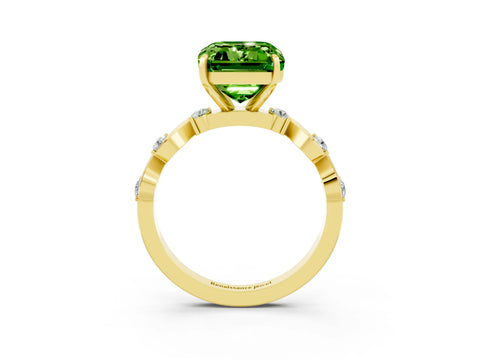 Yellow gold Emerald Cut Peridot Solitaire Twisted Band with Round  Accents and Prong Setting_15