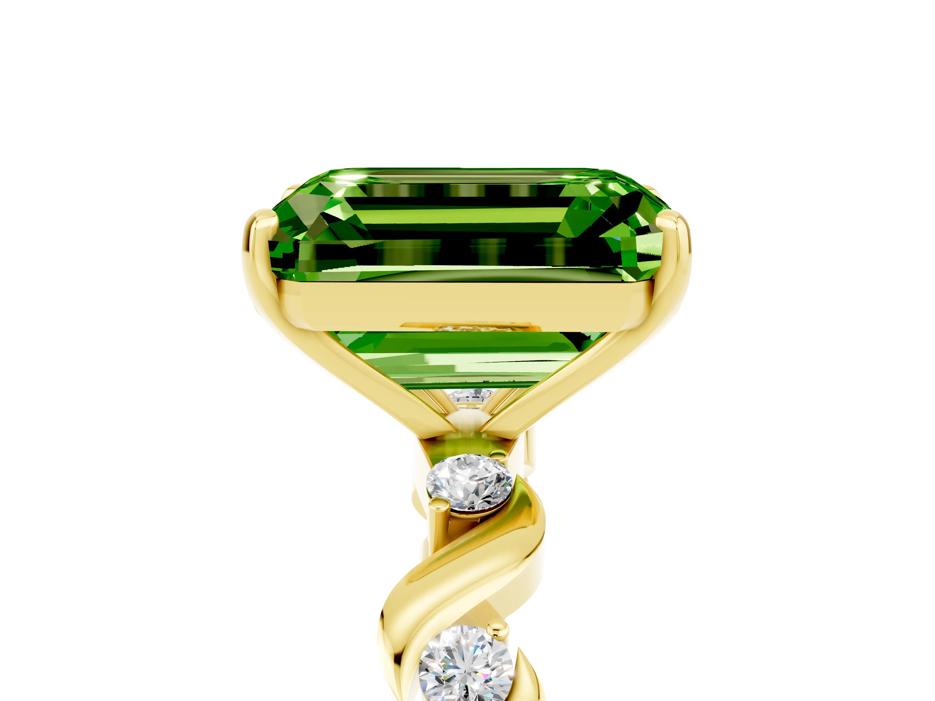 Yellow gold Emerald Cut Peridot Solitaire Twisted Band with Round  Accents and Prong Setting_17