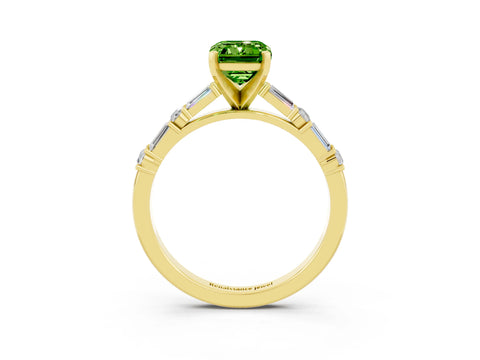 Yellow gold Emerald Cut Peridot Solitaire with Side Baguettes and Channel Set Band_3