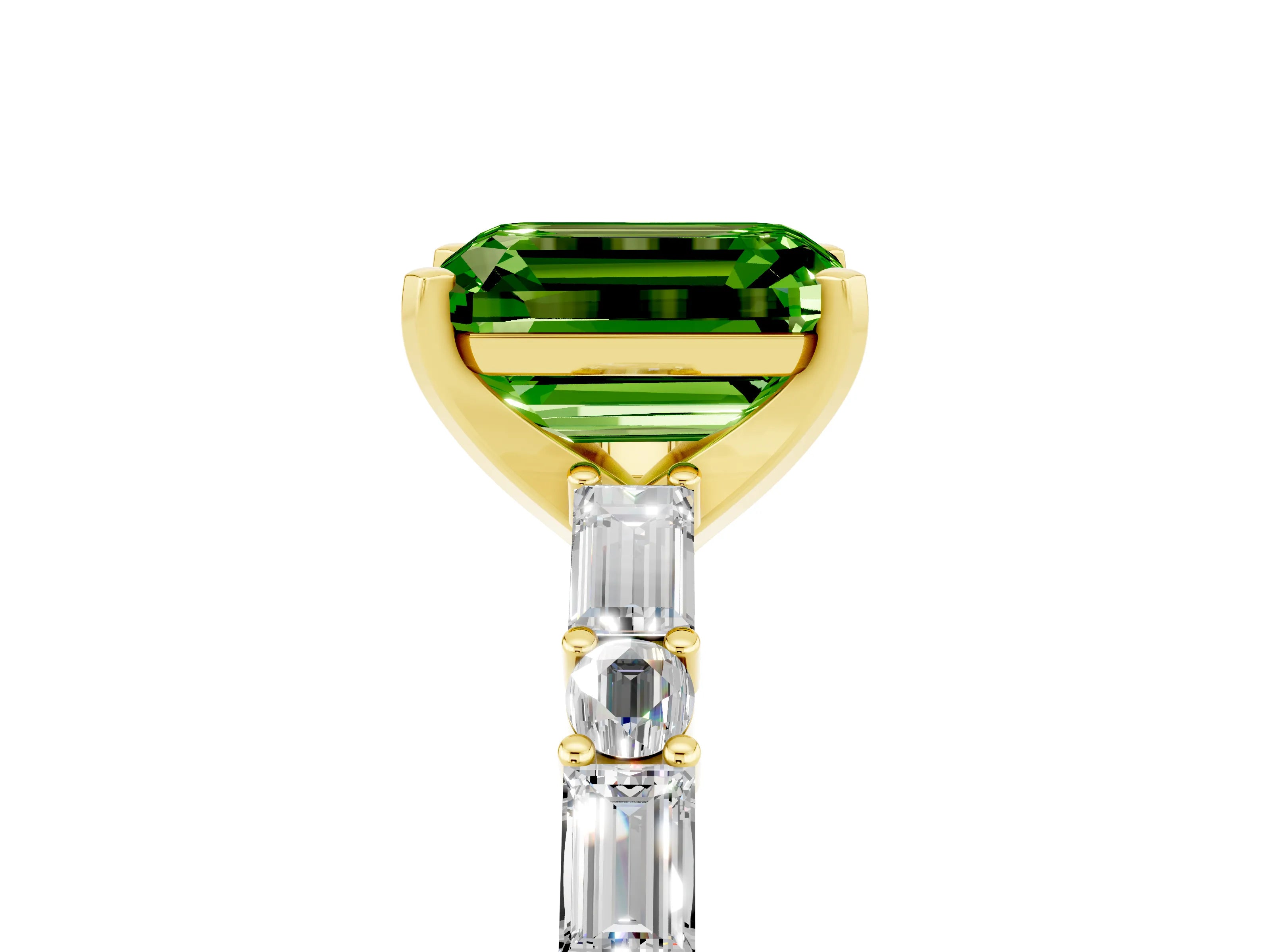 Yellow gold Emerald Cut Peridot Solitaire with Side Baguettes and Channel Set Band_5