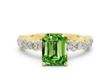 Yellow gold Emerald Cut Peridot Solitaire with Side Stones, Pave Band, Four-Prong Setting_24