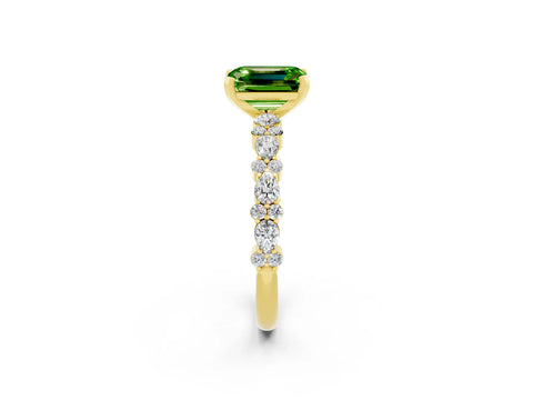 Yellow gold Emerald Cut Peridot Solitaire with Side Stones, Pave Band, Four-Prong Setting_26