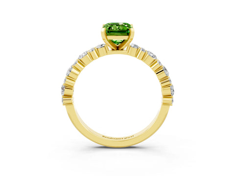 Yellow gold Emerald Cut Peridot Solitaire with Side Stones, Pave Band, Four-Prong Setting_27