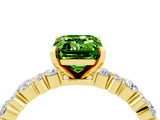 Yellow gold Emerald Cut Peridot Solitaire with Side Stones, Pave Band, Four-Prong Setting_28