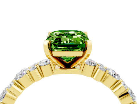 Yellow gold Emerald Cut Peridot Solitaire with Side Stones, Pave Band, Four-Prong Setting_28