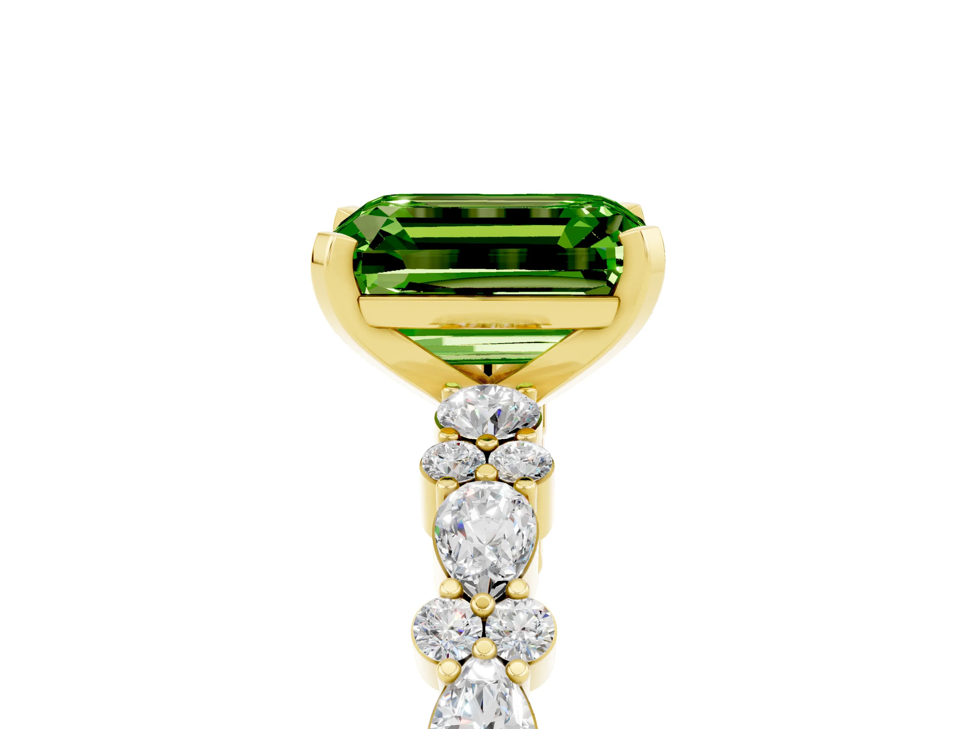Yellow gold Emerald Cut Peridot Solitaire with Side Stones, Pave Band, Four-Prong Setting_29