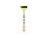Yellow gold Emerald Cut Peridot Solitaire with Side Stones on a Pavé Band and Four-Prong Setting_2